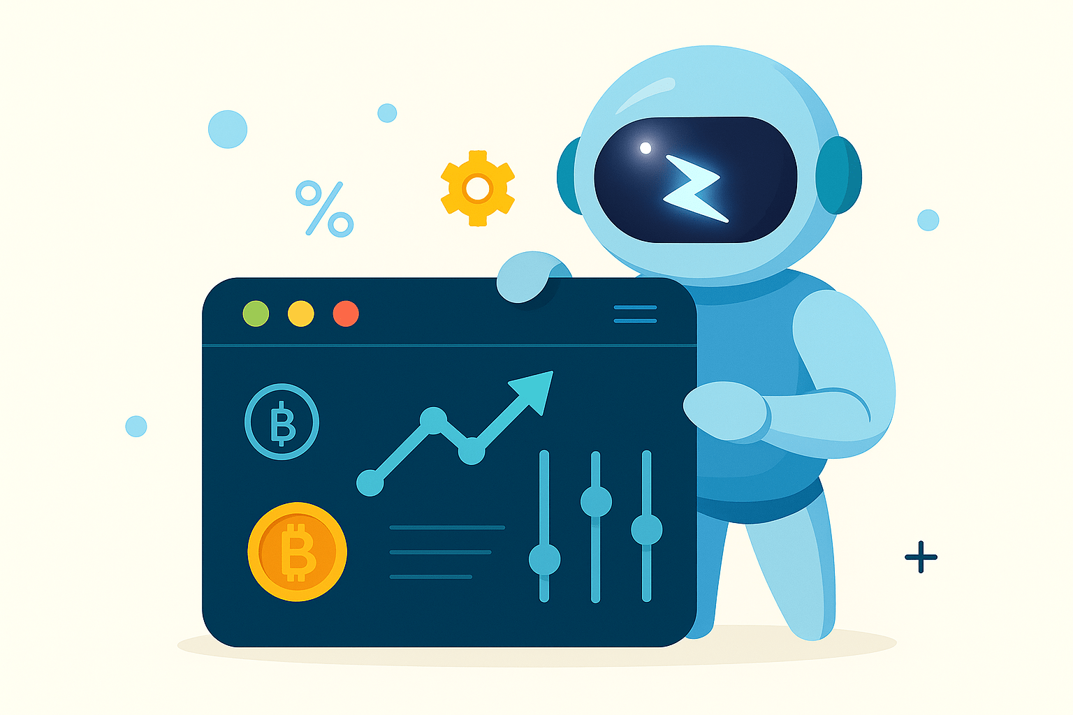 Futuristic bot control panel for automated rebalancing and yield strategies