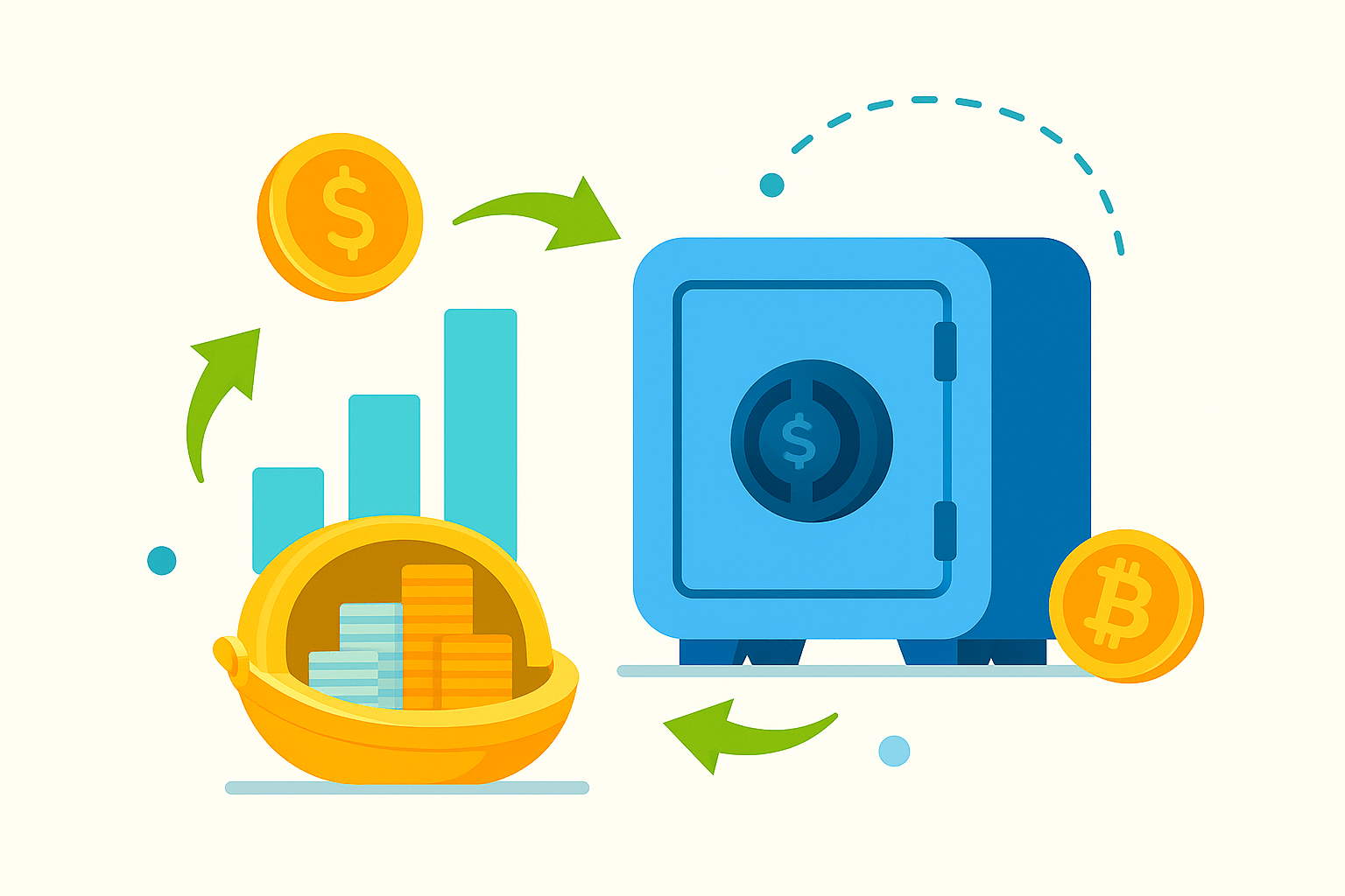 Secure vault with coins emitting soft light symbolizing real yield