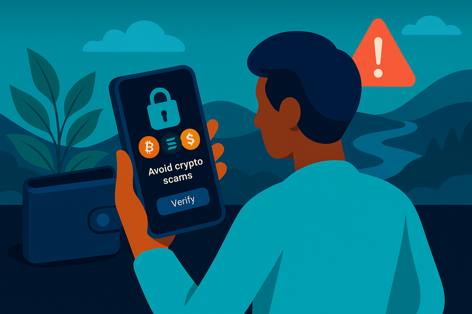 avoid crypto scams checklist showing wallet safety and phishing red flags