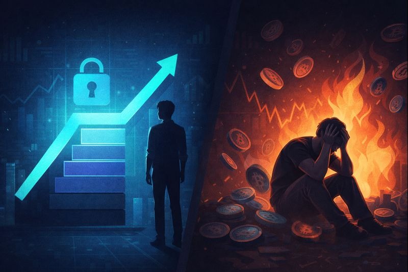 Why crypto investors lose money in bull markets illustrated with structured investing versus emotional trading