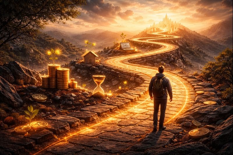 Abstract illustration showing slow, steady compounding over time representing why passive income feels slow at first