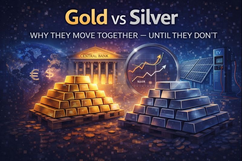 Gold vs silver showing why they move together until they diverge