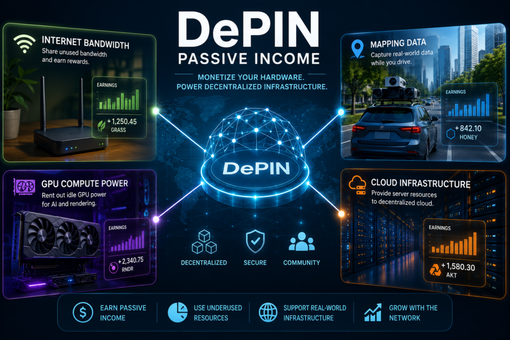 DePIN passive income using bandwidth, mapping, GPU computing and cloud infrastructure